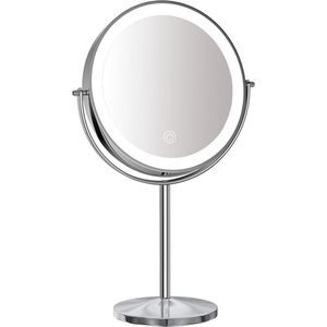 Make-up spiegel staand 10x vergrotend met dimbare LED verlichting chroom