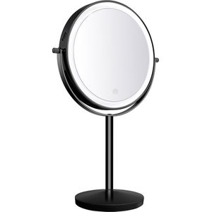 Make-up spiegel staand 10x vergrotend met dimbare LED verlichting mat zwart