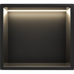 Mat Zwart RVS Inbouwnis 30x30x7cm met LED verlichting - Inbouwnis badkamer en Douche