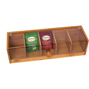 SensaHome - Display Item Organizer 5-Vaks met Glazen Deurtjes - Rechthoek - Opbergdoos - Opberg box - Klassiek - Bamboehout - Lichtbruin