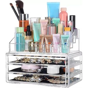 Confibel - Make-up Organizer - Cosmetica Organizer - Verstelbare Lades - Sieraden/Make-up - Cosmetica Opbergdoos - Transparant