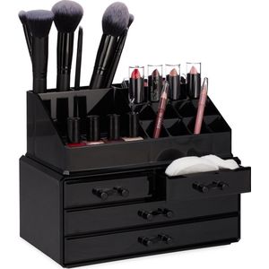 Confibel - Make-up Organizer - Cosmetica Organizer - Verstelbare Lades - Sieraden/Make-up - Cosmetica Opbergdoos - Zwart