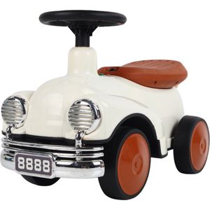 Buxibo Retro Loopauto  | Loopwagen voor Jongens & Meisjes | 1-3 jaar | Duurzaam | Veilig | Stimuleert Motorische Vaardigheden | Bruin/Wit - 58x29x38cm