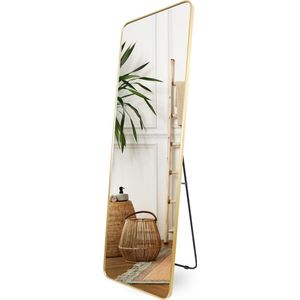 SensaHome Passpiegel - 2 in 1 Spiegel - Staande Spiegel - Hangspiegel - Grote Wandspiegel - Geborsteld Aluminium - Veiligheidsglas - 160x50cm - Goud