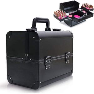 Confibel - Cosmetica Koffer - Zwart - Uitklapbaar - 5 Opbergbakken - Beautycase