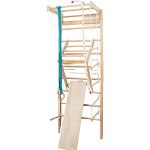 Buxibo Klimrek XXL - Met gymnastiekringen, Hellingsbord, Touwladder, Oprekstang - Complete Klimwand voor Kinderen vanaf 3 jaar en Volwassennen - Sportwand voor Thuis - Gymnastiek - Zweedse Muur Ladder - Turnwand - 80 x 60 x 220cm