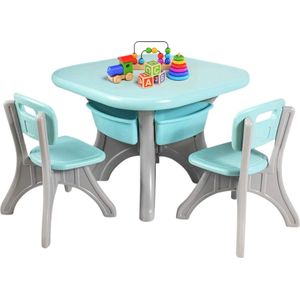 Buxibo Kindertafel met 2 Stoelen en 4 Opbergvakken - Kindertafel en stoeltjes - Geschikt voor Kinderen vanaf 2 Jaar - Turquoise