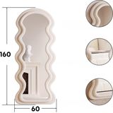 SensaHome Wavy Gestoffeerde Staande Spiegel Passpiegel Suede Velvet Wit Creme