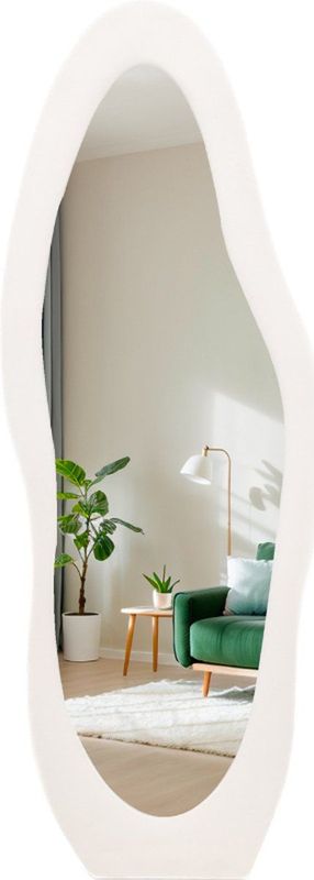 SensaHome Gestoffeerde Staande Spiegel Shaped Passpiegel Suede Velvet Wit