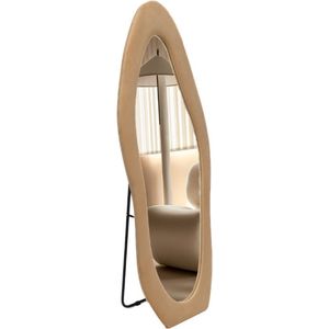 SensaHome Gestoffeerde Staande Spiegel Shaped Passpiegel Suede Velvet Taupe