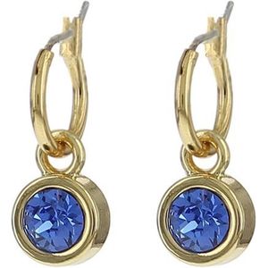 Biba Hang Oorbellen met Swarovski Steentje Sapphire Goud