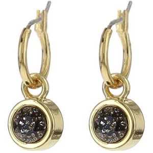 Biba Hang Oorbellen met Swarovski Steentje Black Patina Goud