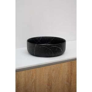 Riho Marmic Round Waskom 34.6x34.6x11.4cm Keramiek rond marmer mat zwart W031005M01