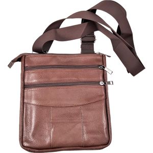 Bruin Schoudertas - Echt Leer - Leren Crossbody Tas Unisex - Volwassenen Tas - Platte Tas Dames - Heren