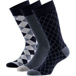 Bamboe fashion sokken met print - Marine - (6-Pak)
