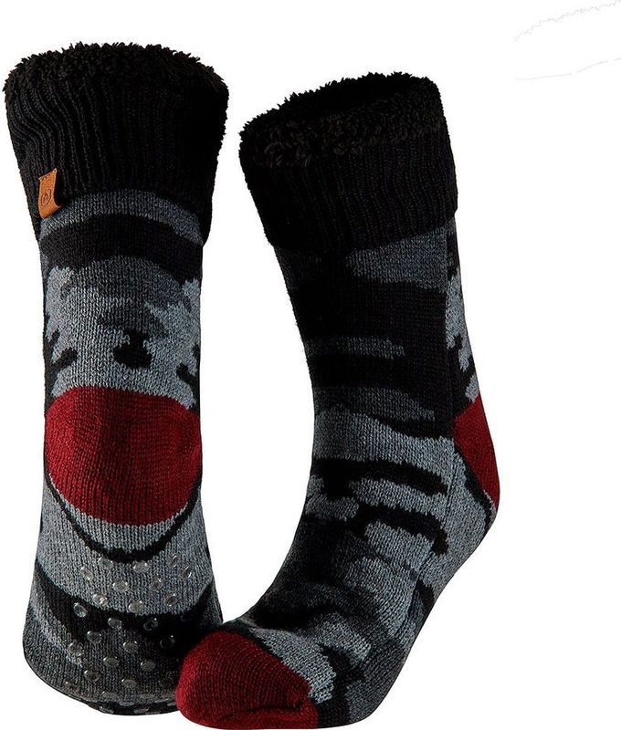 Apollo - Heren Huissokken - Assorti Rood - Grijs - 100% Polyester - 100% Polyacryl