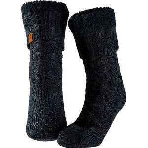 Apollo - Huissokken heren met vacht - Anti slip - Blauw-Grijs - One size - Fluffy sokken - Slofsokken - Huissokken anti slip - Huisokken - Warme sokken heren