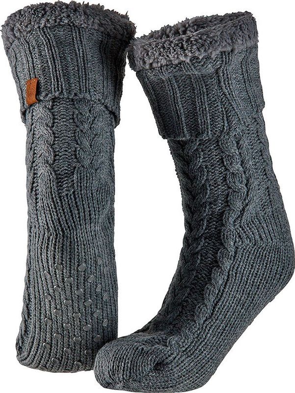 Apollo - Huissokken heren met vacht - Anti slip - Midden Grijs - One size - Fluffy sokken - Slofsokken - Huissokken anti slip - Huisokken - Warme sokken heren