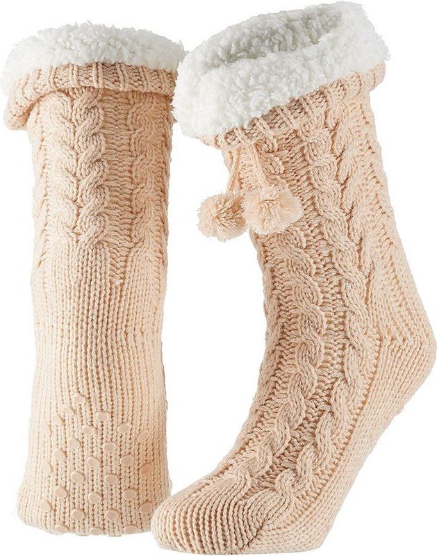Apollo - Dames Huissokken - Glitter - Fashion Roze - Fluffy - Anti Slip