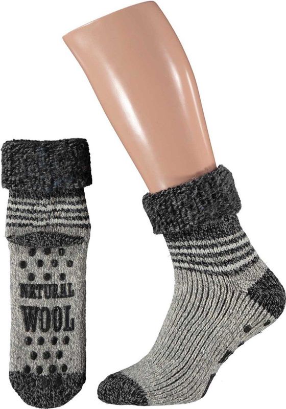 Morethansocks - Wollen Sokken - Licht Grijs - Huissokken Heren - Fluffy Sokken - Anti Slip