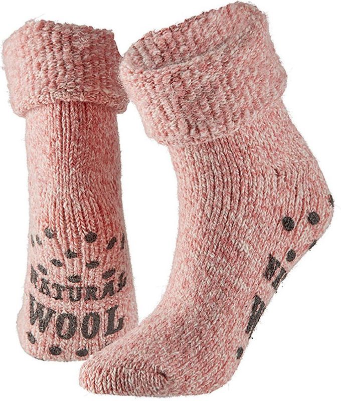 Morethansocks - Wollen Huissokken - Licht Roze - Dames - Fluffy Sokken - Met Anti Slip