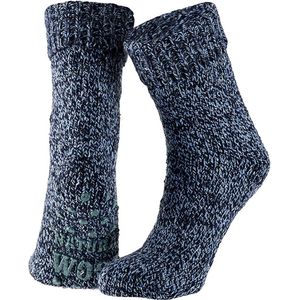 Apollo - Wollen sokken dames - Huisokken dames - Donker Blauw - Maat 35/38 - Huissok met anti slip - Fluffy sokken - Slofsokken - Warme sokken - Winter sokken