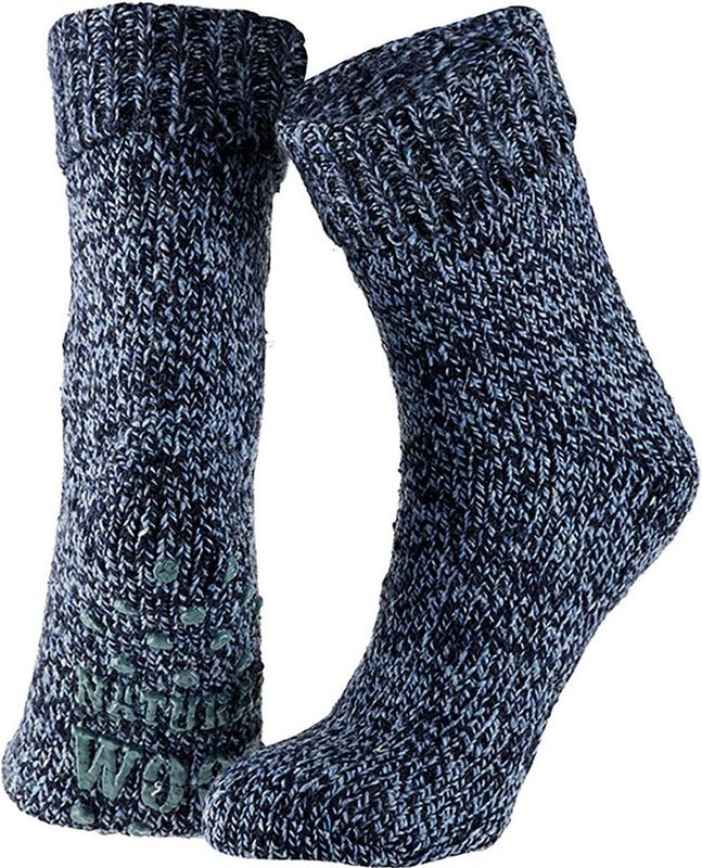 Apollo - Wollen Sokken Dames - Donker Blauw - Fluffy - Anti Slip