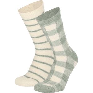 Bedsokken - Grijs/Beige - 92% Polyester - 8% Elastaan - 2-Pak