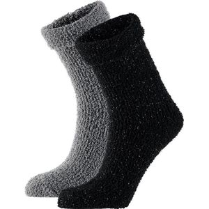 Apollo - Bedsokken dames - Grijs/Zwart - One Size - Slaapsokken - Warme sokken dames - Winter sokken - Fluffy sokken