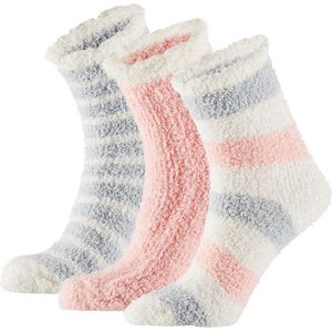 Apollo - Bedsokken - Roze-Grijs - 3-Pak - Dames - Fluffy Sokken - Warme Sokken