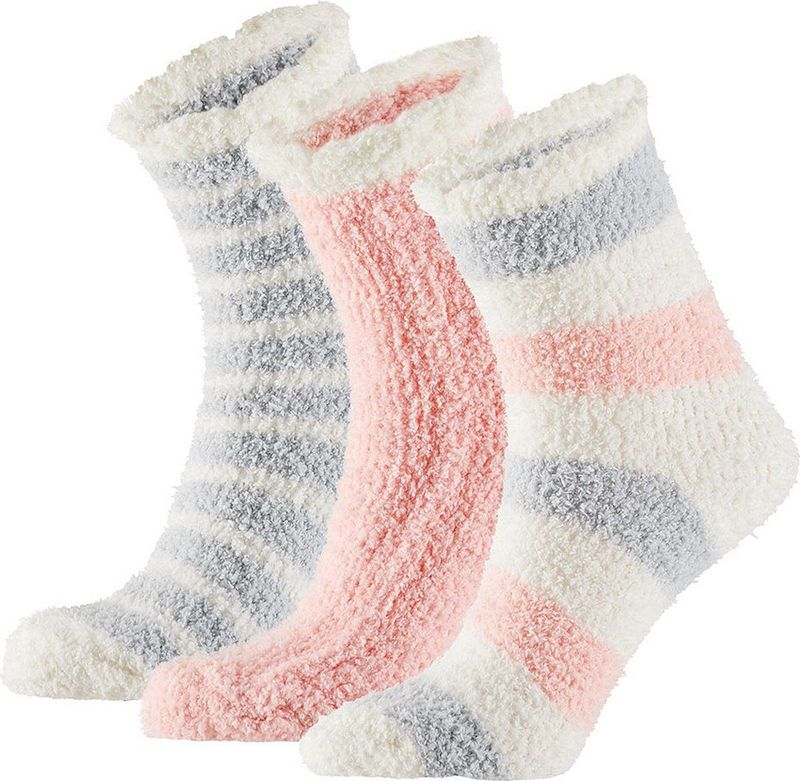 Apollo - Bedsokken - Roze-Grijs - 3-Pak - Dames - Fluffy Sokken - Warme Sokken