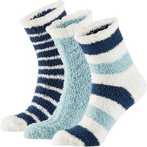Apollo - Bedsokken dames - Blauw - 3-Pak - One Size - Slaapsokken - Fluffy sokken - Warme sokken