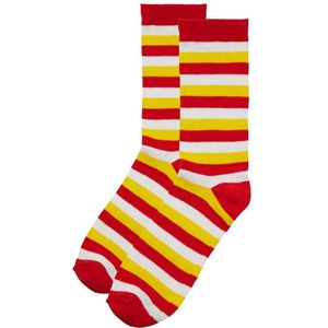 Apollo - Feest sokken met strepen - rood-wit-geel - Maat 41/46 - Gekleurde sokken - Carnaval - Party sokken heren