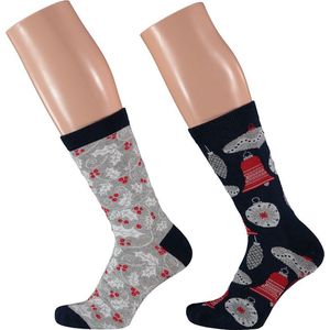 Apollo - Kerstsokken dames - Multi Grijs/Blauw - Maat 36/41 - Kerstsokken dames - Kerstokken in kerstbal - Kerstcadeau dames