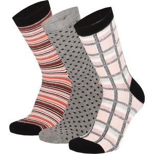 Apollo - Dames sokken fashion met strepen en stip assorti kleuren (2 x 3 paar) 35/42