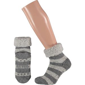 Apollo - Huissokken dames - Anti Slip - Licht Grijs - Maat 39/42 - Huissokken met anti slip dames - Huissokken - Warme sokken dames - Wollen sokken - Slofsok