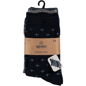 Apollo - Kindersokken - Navy Blauw - Casual Print - 5 Paar