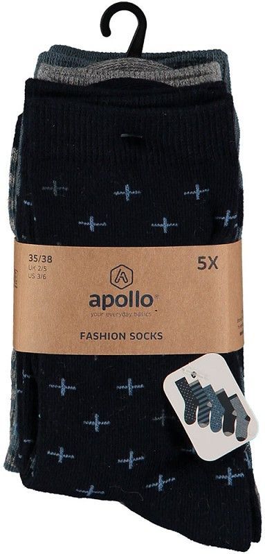 Apollo - Kindersokken - Navy Blauw - Casual Print - Multipack van 5 Paar
