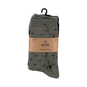 Apollo - Kindersokken - Army Groen - Casual Print - 5 Paar