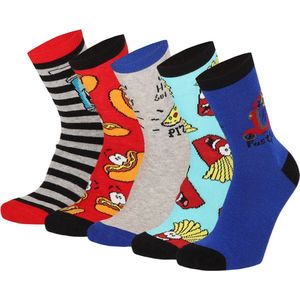 Apollo - Kleurrijke Kindersokken - Hotdog&Friet - 5 Paar