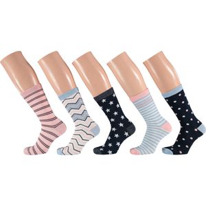 Apollo - Kindersokken Happy - Blauw/Roze - Multipack