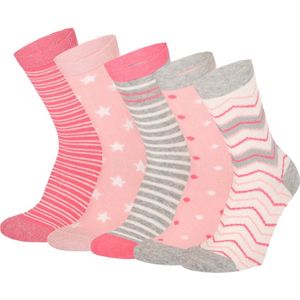 Apollo - Kindersokken Happy - Grijs/Roze - Multipack