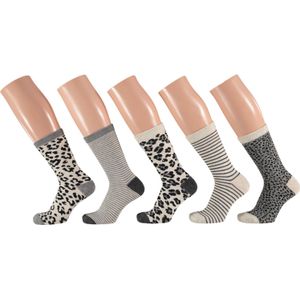 Apollo - Kindersokken - Grijs/Beige - 5-Pak - Met Print