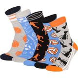Apollo - Kleurrijke Kindersokken - Blauw/Oranje - Multipack van 5 Paar