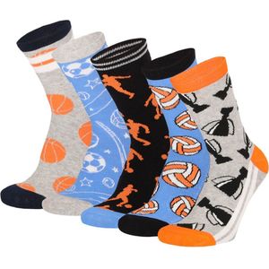 Apollo - Kleurrijke Kindersokken - Blauw/Oranje - Multipack van 5 Paar