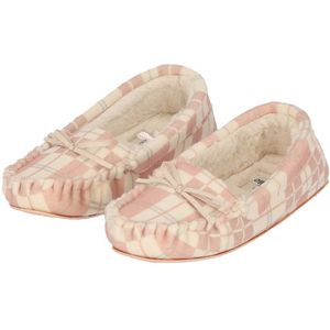 Apollo - Sloffen dames - Moccasin vilt look met ruitmotief - Rose - Maat 41/42 - Pantoffels dames - Sloffen dames maat 41 - Pantoffels - Sloffen