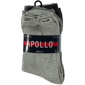 Apollo - katoenen kindersokken basic - 5-Pak - Grijs -Maat 23/26 - Kindersokken jongens - Kindersokken meisjes - Kindersokken