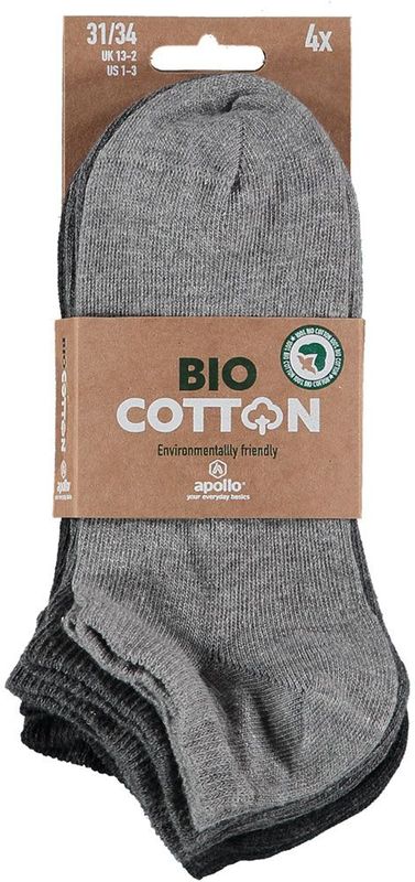 Apollo - Sneakersokken - Grijs - Biologisch Katoen - 4-Pak