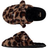 Pantoffel dames met dierenprint assorti bruin