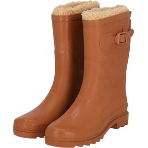 XQ - Regenlaarzen Dames - Bruin - Rubber - Fake Fur Voering
